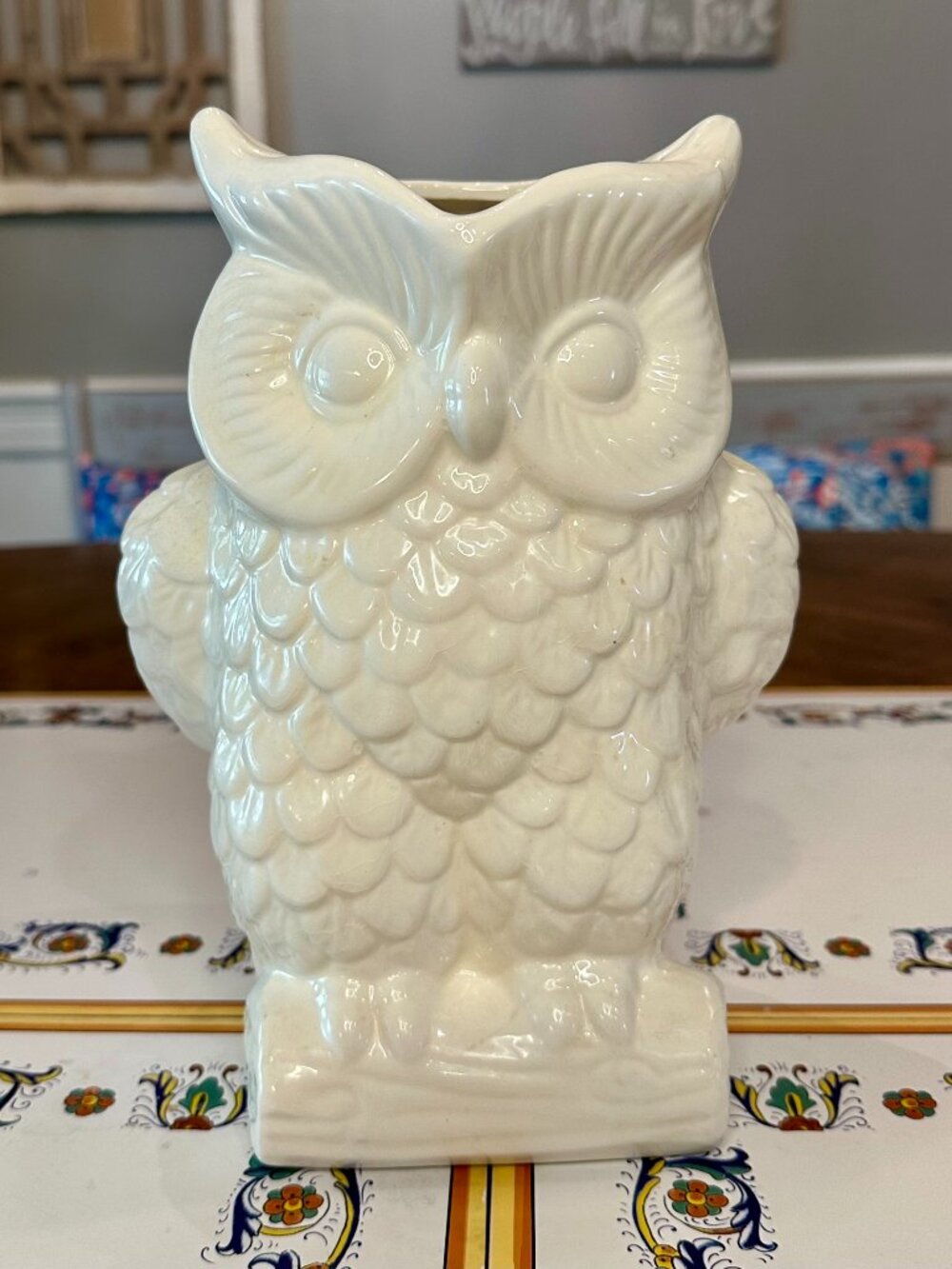 vintage white ceramic owl pitcher/vase